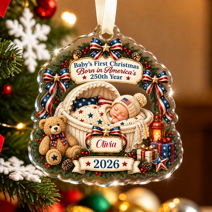 Personalized Baby First Christmas Acrylic Ornament America 250th Anniversary 2026