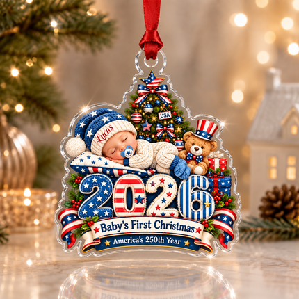 Personalized Baby First Christmas Acrylic Ornament America 250th 2026