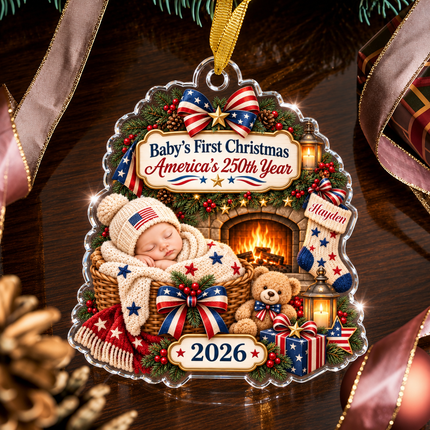 Personalized Baby First Christmas Acrylic Ornament America 250th 2026