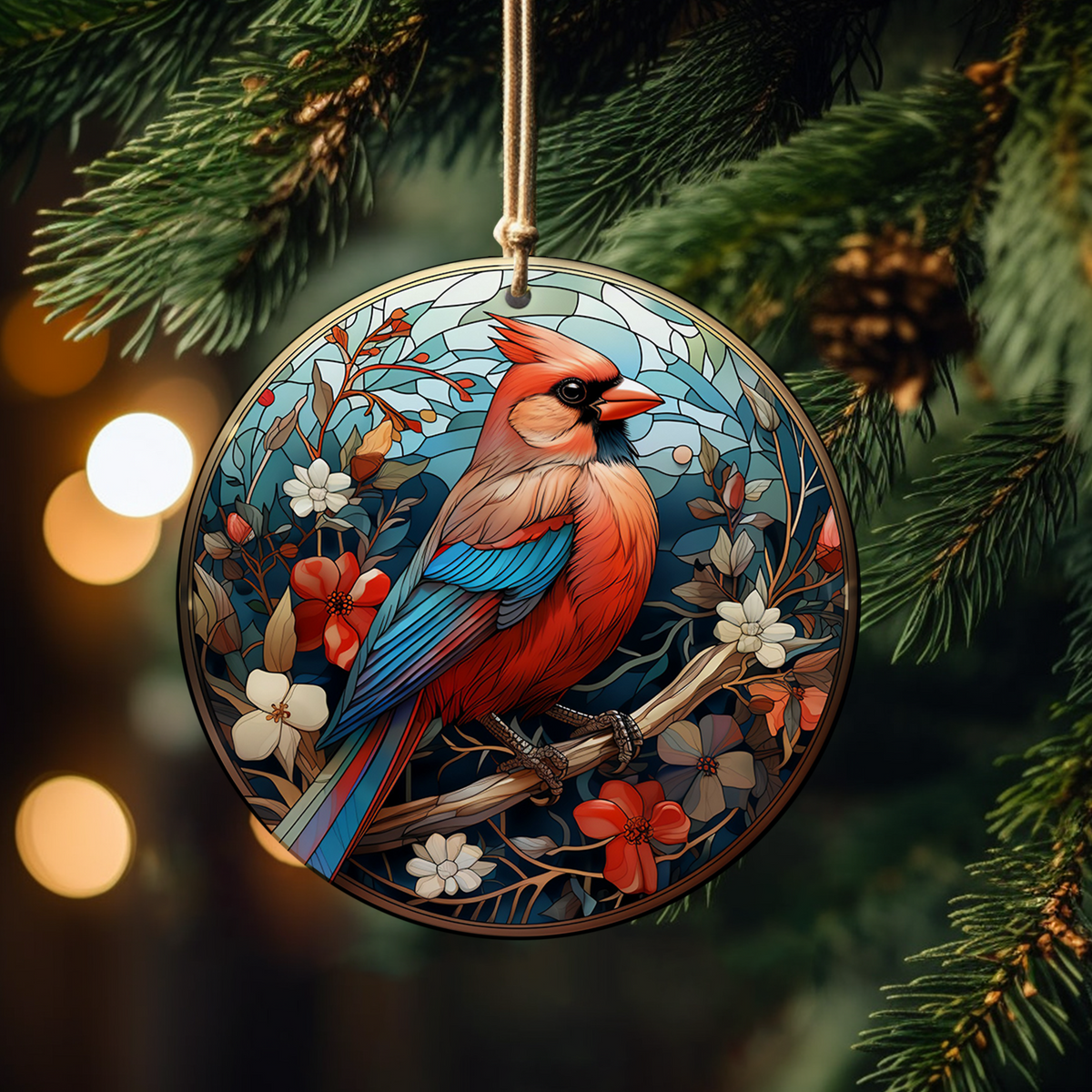 Cardinal Bird Christmas Ceramic Ornament