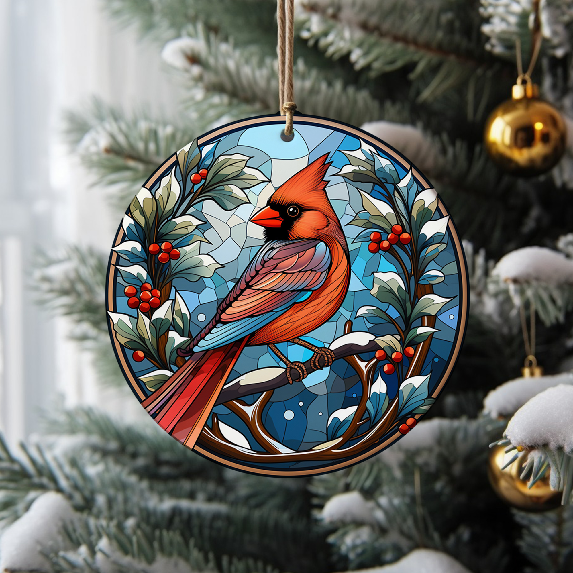 Cardinal Bird Christmas Ceramic Ornament