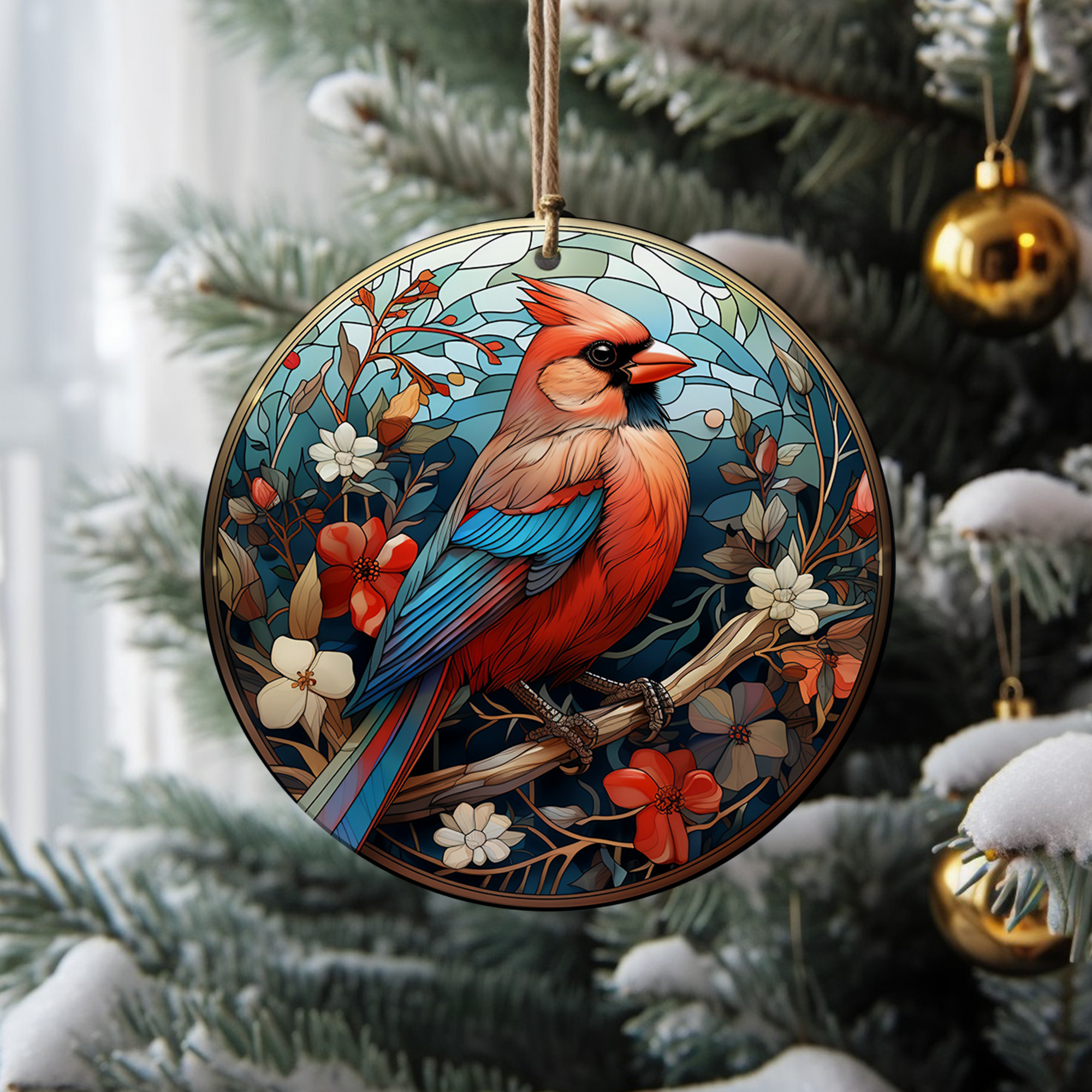 Cardinal Bird Christmas Ceramic Ornament