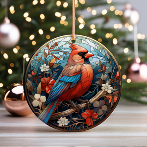 Cardinal Bird Christmas Ceramic Ornament