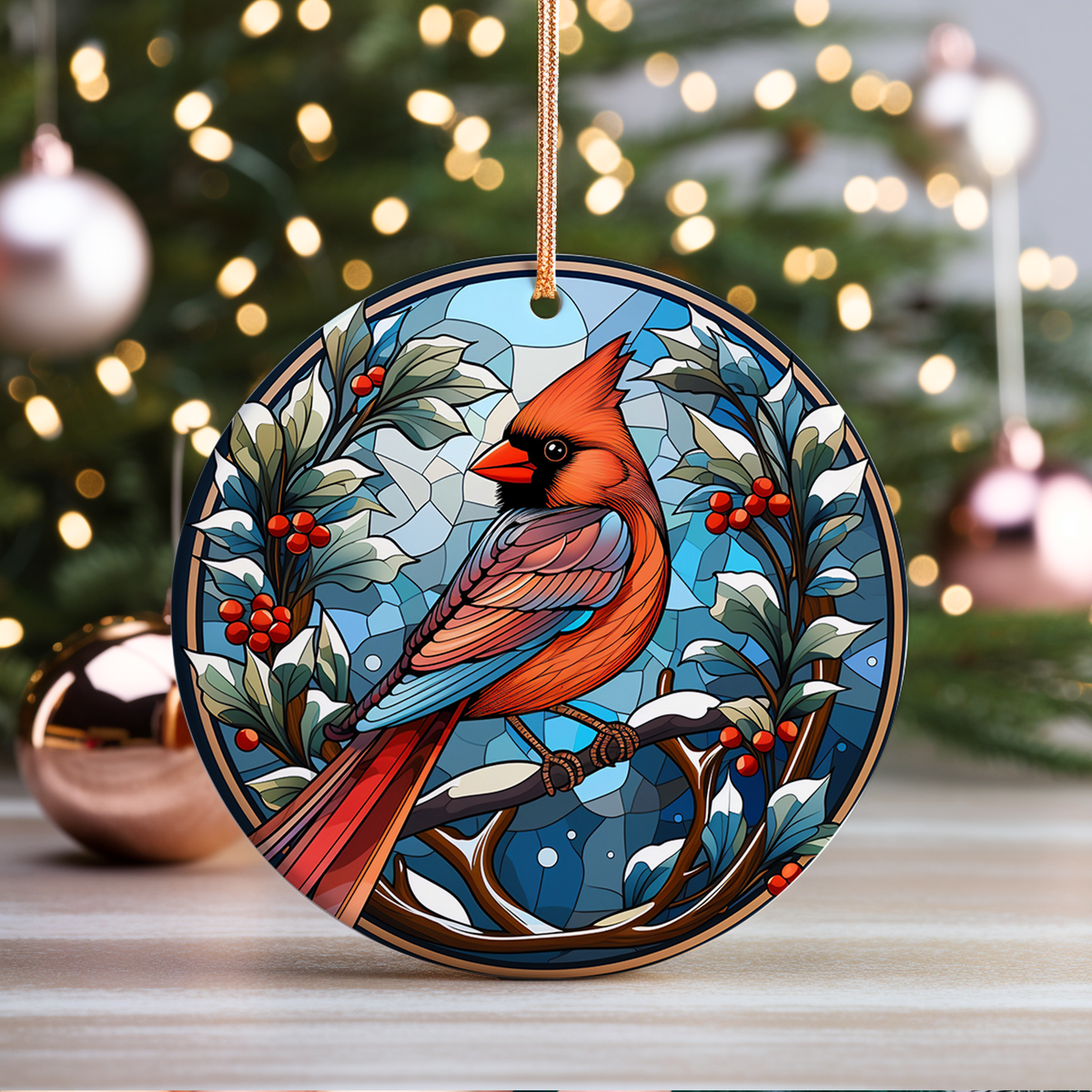 Cardinal Bird Christmas Ceramic Ornament