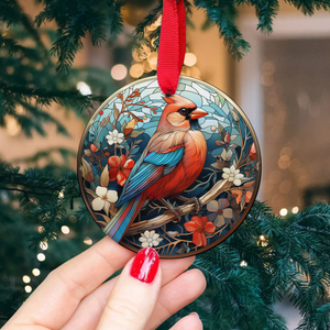 Cardinal Bird Christmas Ceramic Ornament