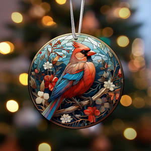Cardinal Bird Christmas Ceramic Ornament