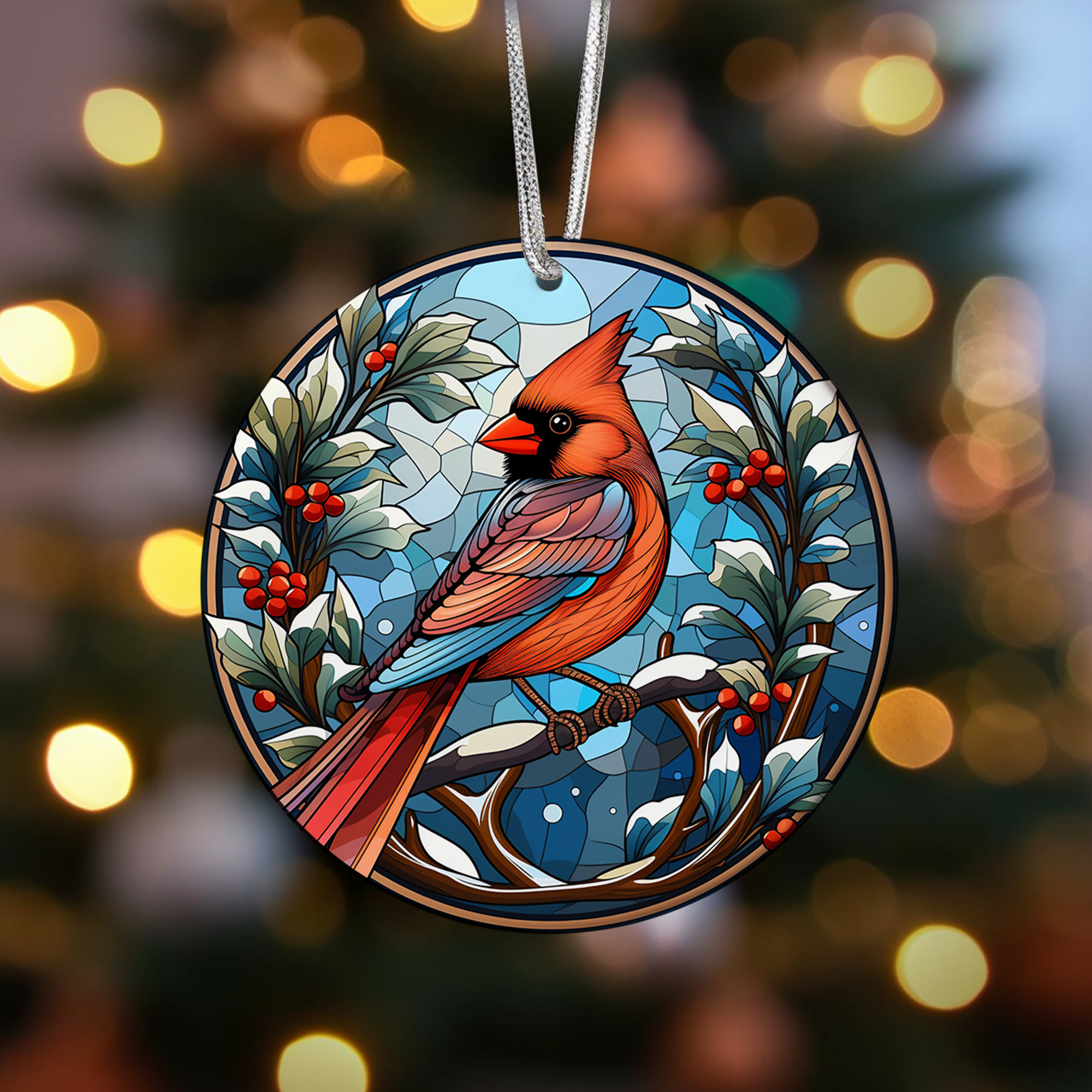 Cardinal Bird Christmas Ceramic Ornament