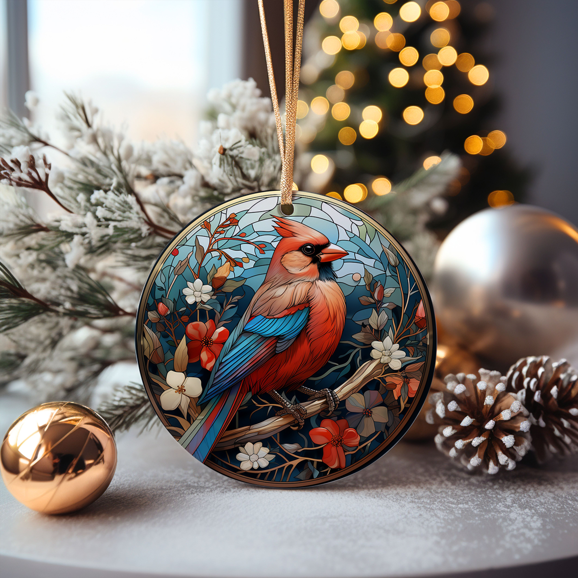 Cardinal Bird Christmas Ceramic Ornament