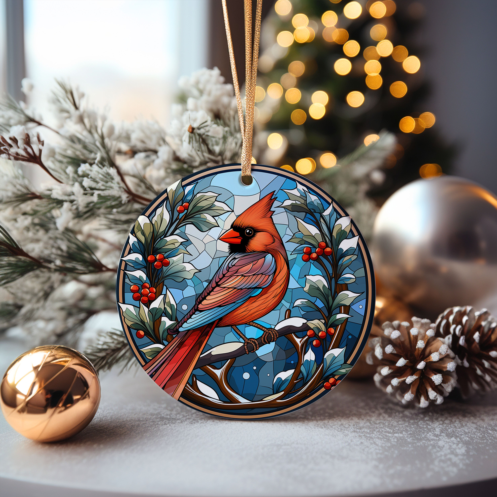 Cardinal Bird Christmas Ceramic Ornament