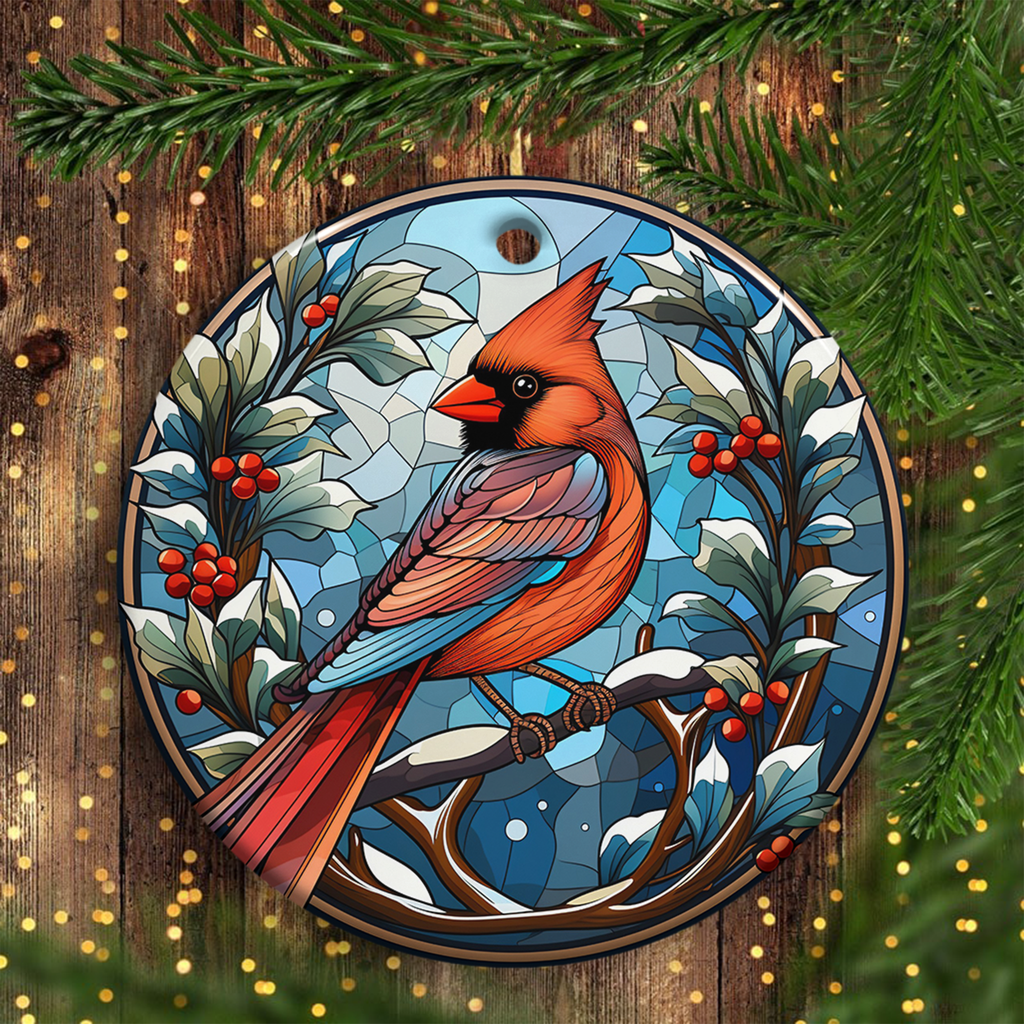 Cardinal Bird Christmas Ceramic Ornament