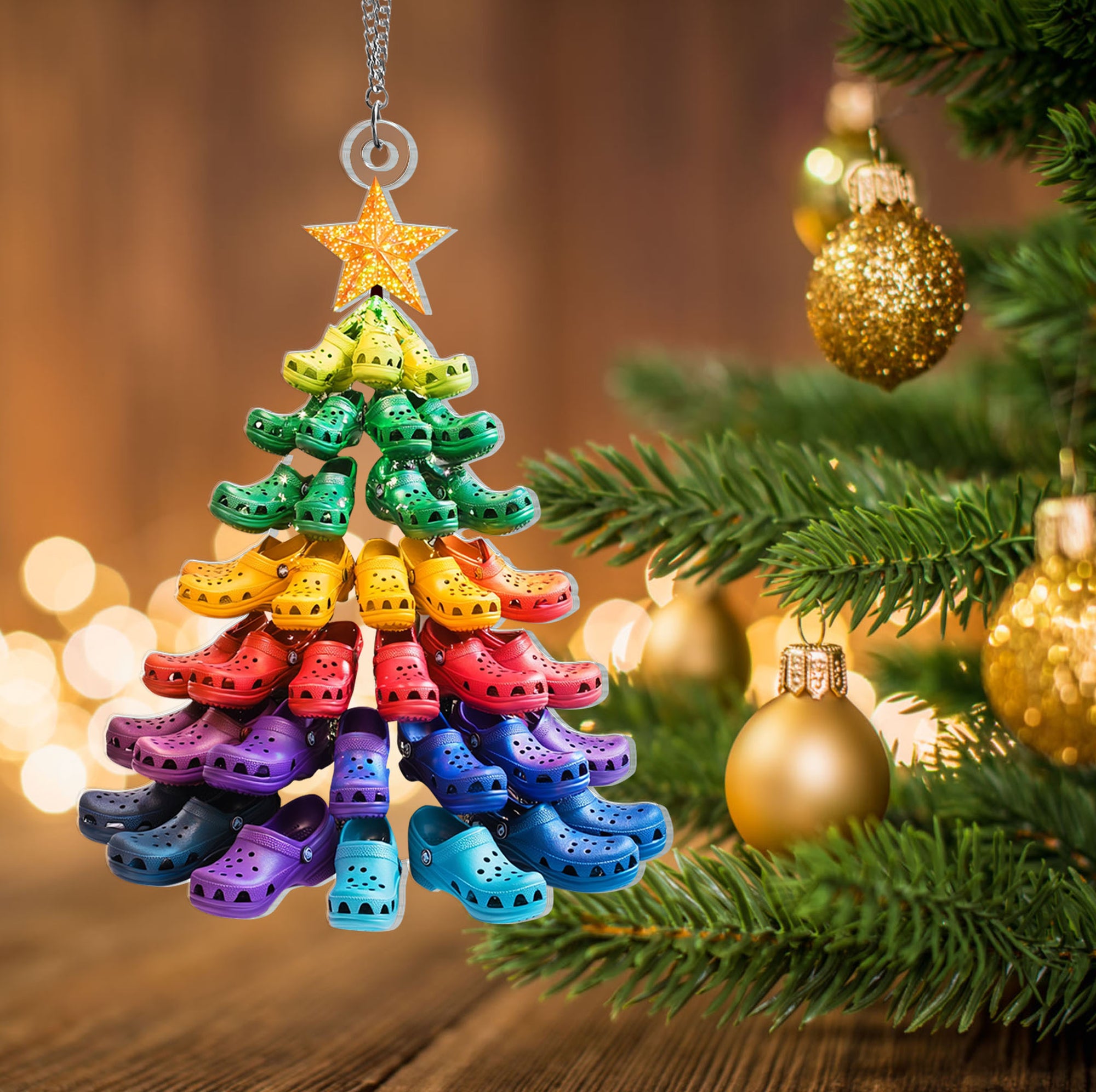 Crocin' around the Christmas Tree Window Hanging - Crocs Stack Tree ornament