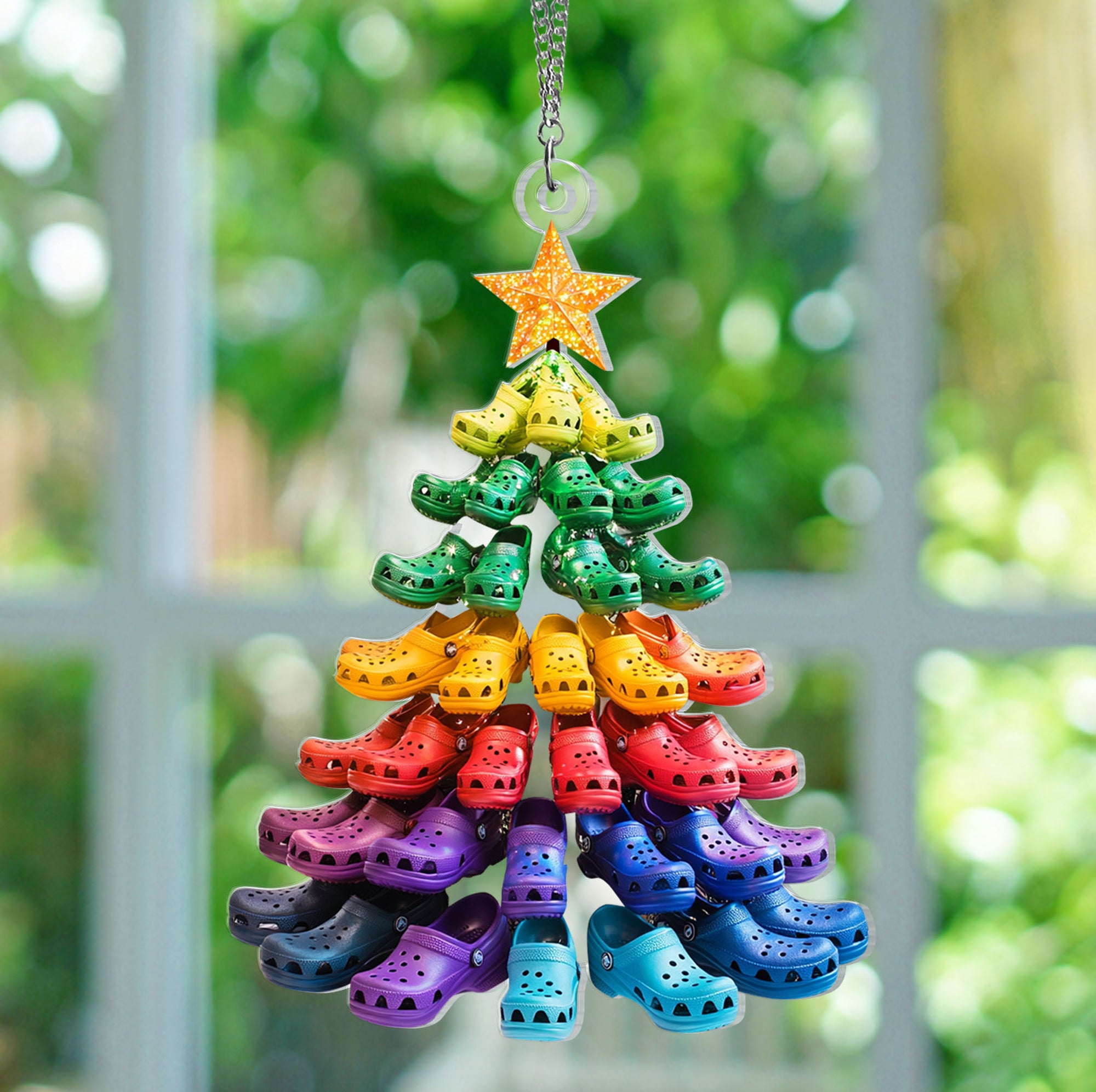 Crocin' around the Christmas Tree Window Hanging - Crocs Stack Tree ornament