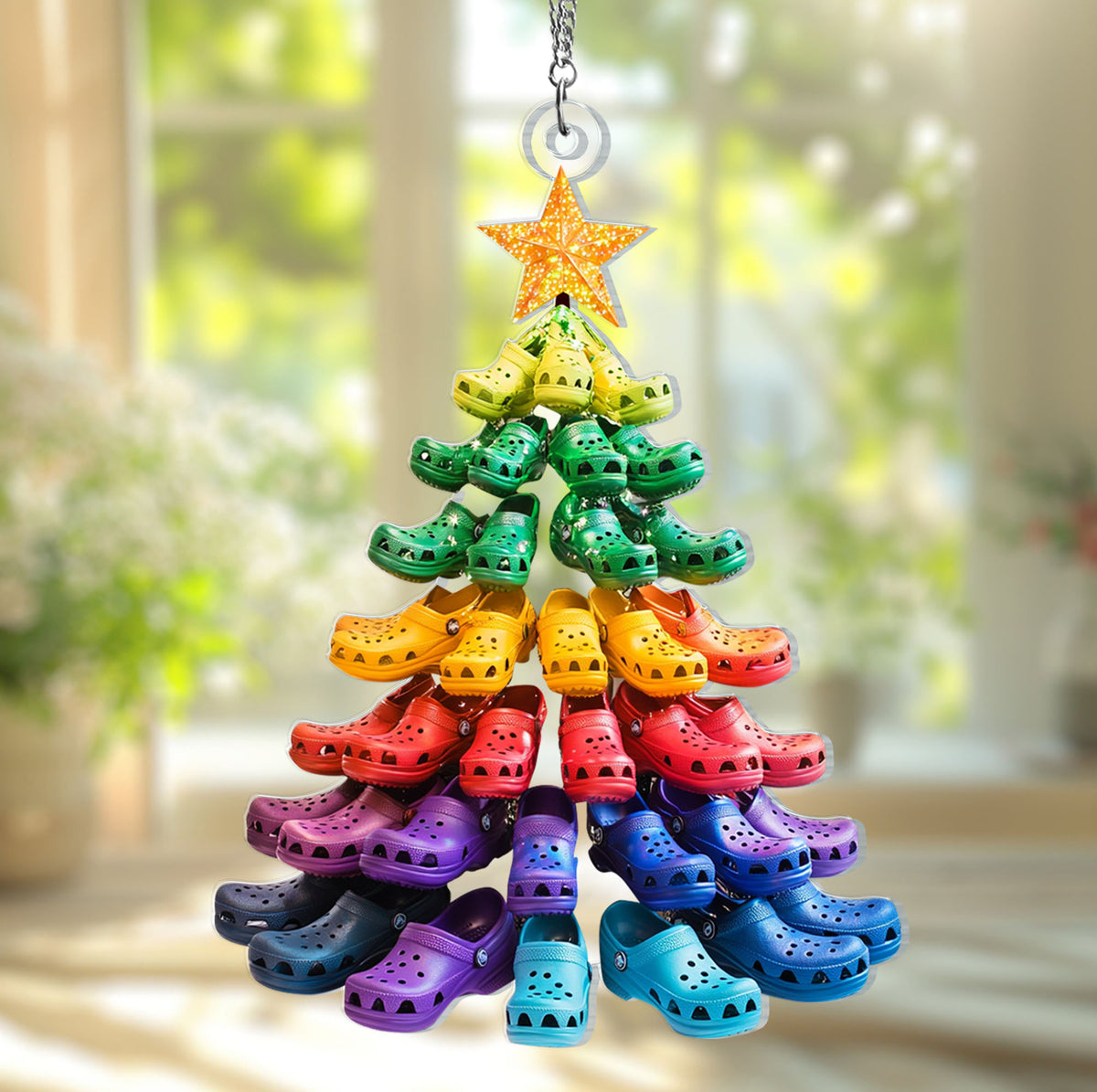 Crocin&#39; around the Christmas Tree Window Hanging - Crocs Stack Tree ornament