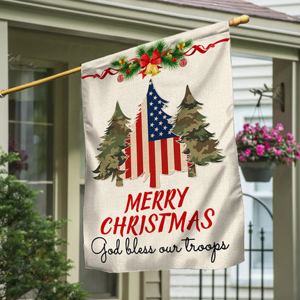 Military Veteran Christmas Flag God Bless Our Troops Flag - Charming Present