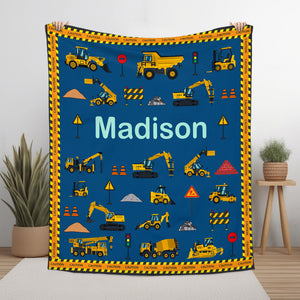 Personalized Construction Equipment Blanket - Gift For Grandson