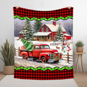 Red Truck Quilt Blanket - Merry Christmas Gift