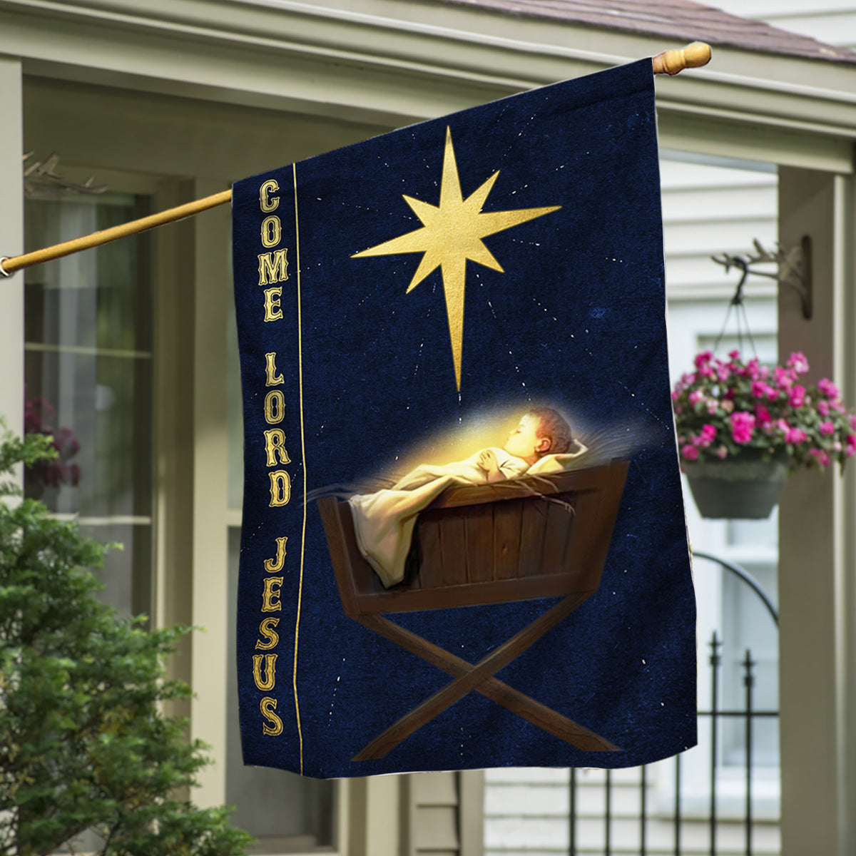 Jesus Is Born Come Lord Jesus Christmas Flag