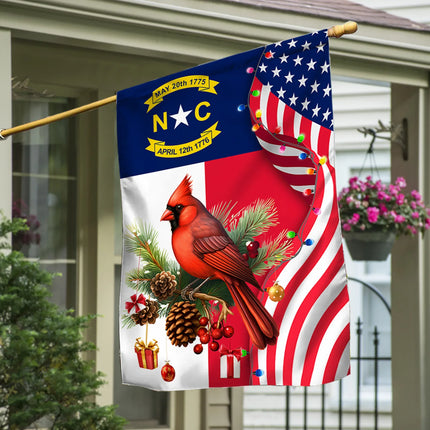 North Carolina State Xmas Flag - Merry Christmas Welcome Gift - Charming Present