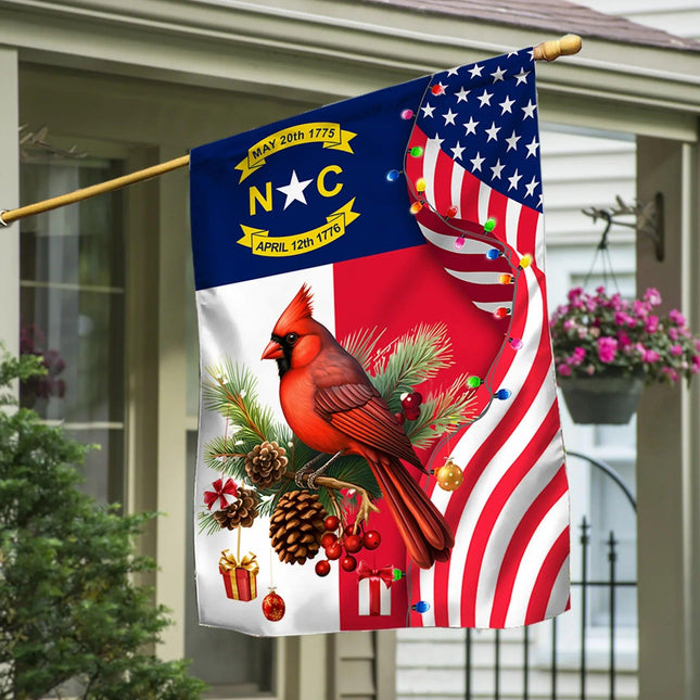 North Carolina State Xmas Flag - Merry Christmas Welcome Gift - Charming Present