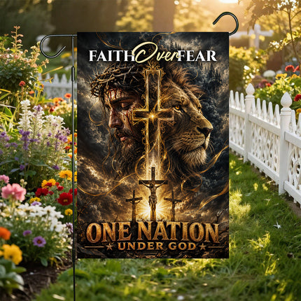 Faith Over Fear One Nation Under God Christian Flag