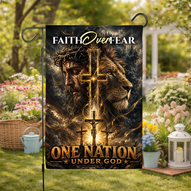 Faith Over Fear One Nation Under God Christian Flag