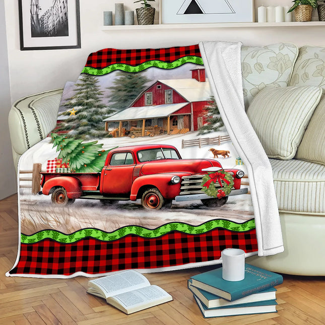 Red Truck Quilt Blanket - Merry Christmas Gift - Charming Present