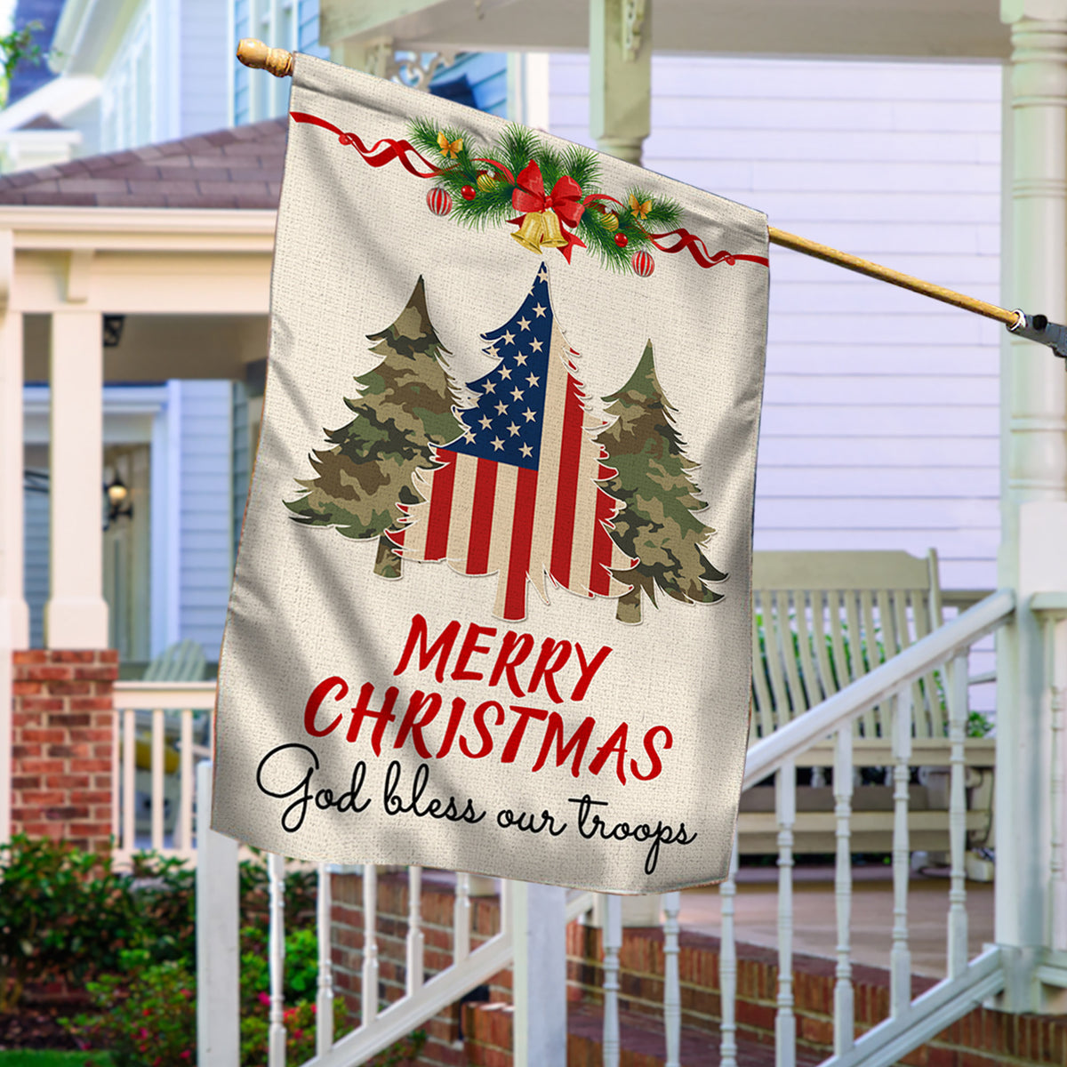 Military Veteran Christmas Flag God Bless Our Troops Flag