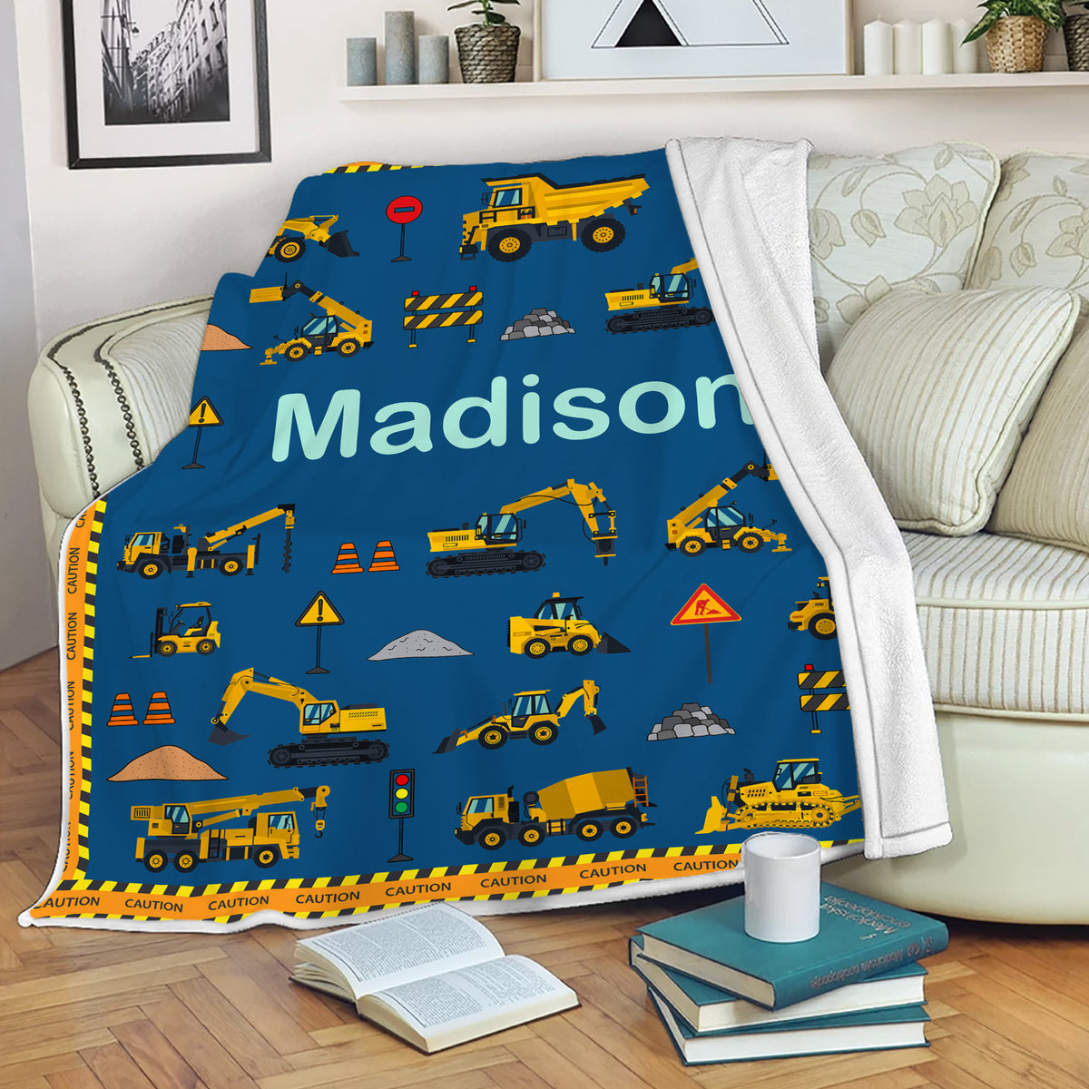 Personalized Construction Equipment Blanket - Gift For Grandson