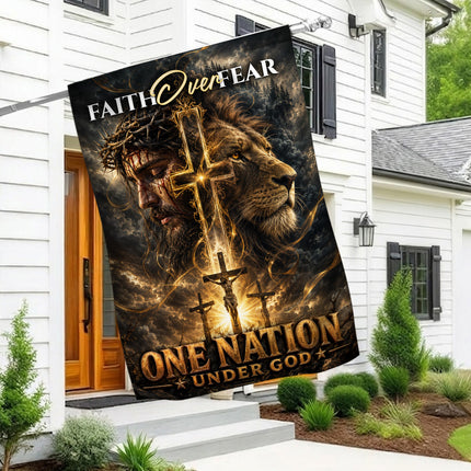Faith Over Fear One Nation Under God Christian Flag