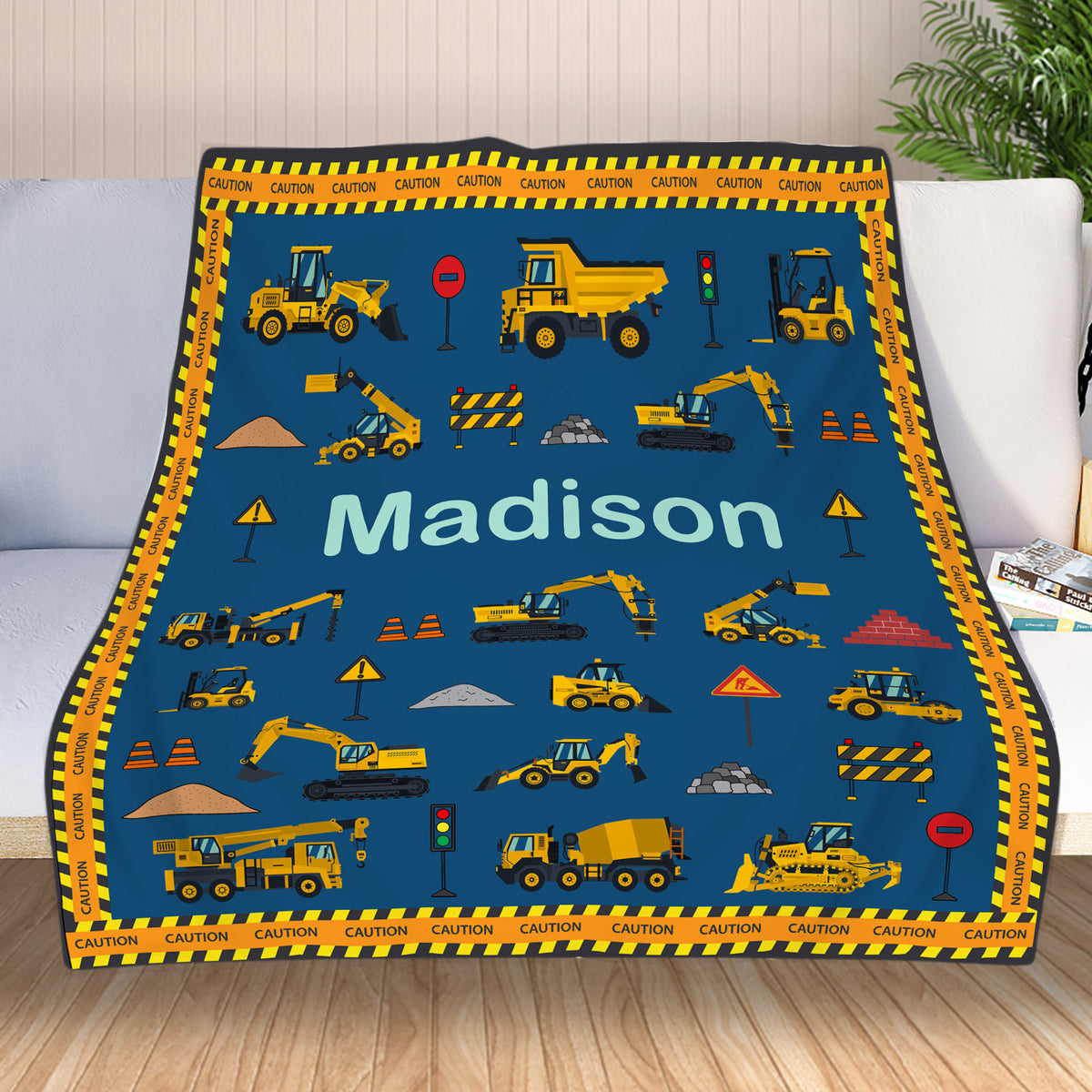 Personalized Construction Equipment Blanket - Gift For Grandson