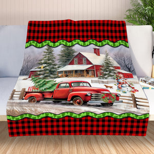 Red Truck Quilt Blanket - Merry Christmas Gift