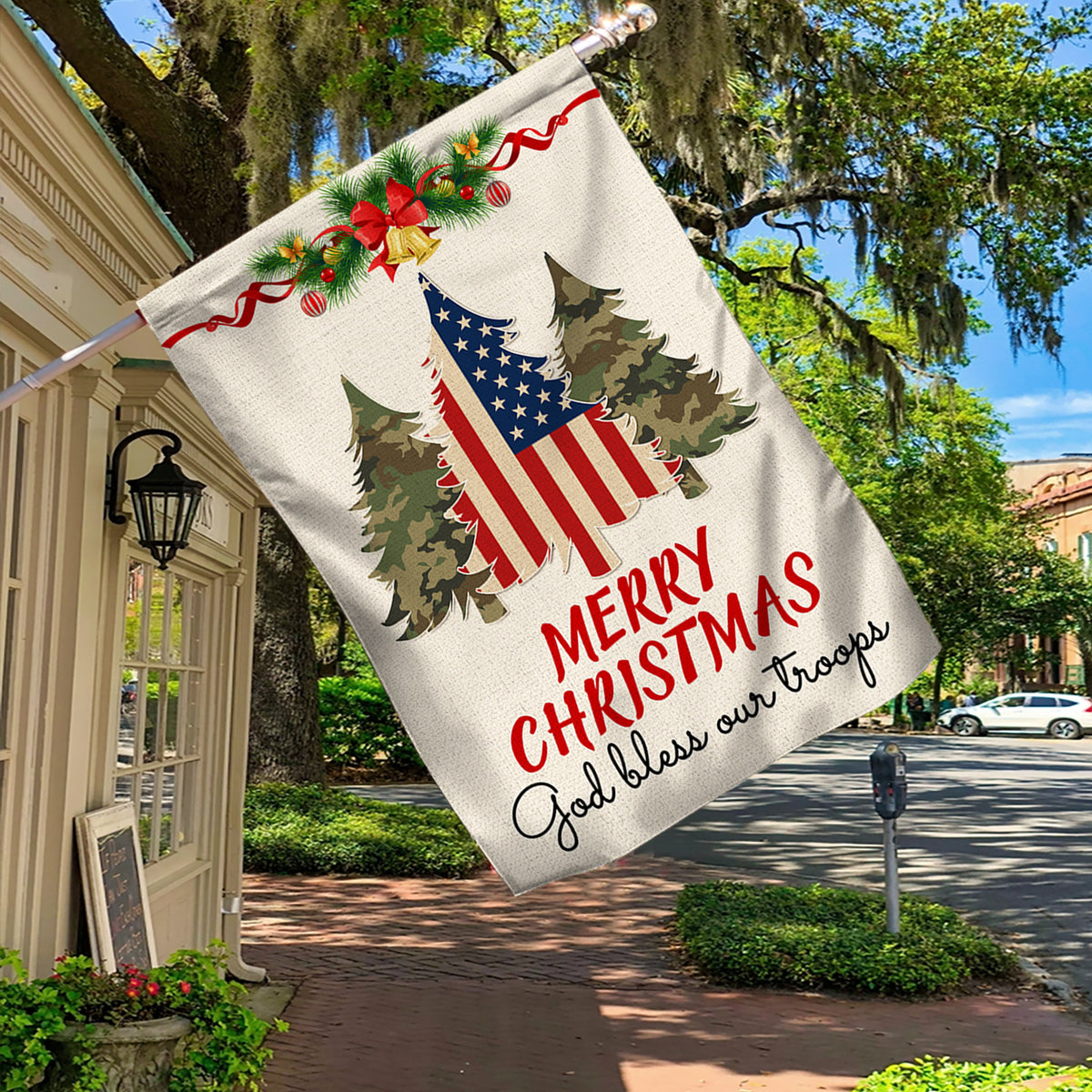 Military Veteran Christmas Flag God Bless Our Troops Flag