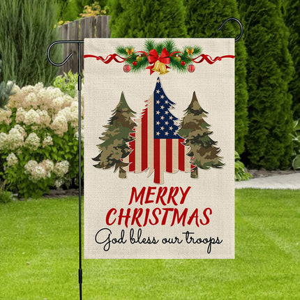 Military Veteran Christmas Flag God Bless Our Troops Flag - Charming Present