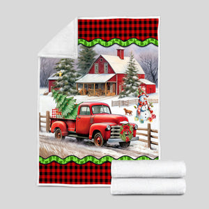 Red Truck Quilt Blanket - Merry Christmas Gift