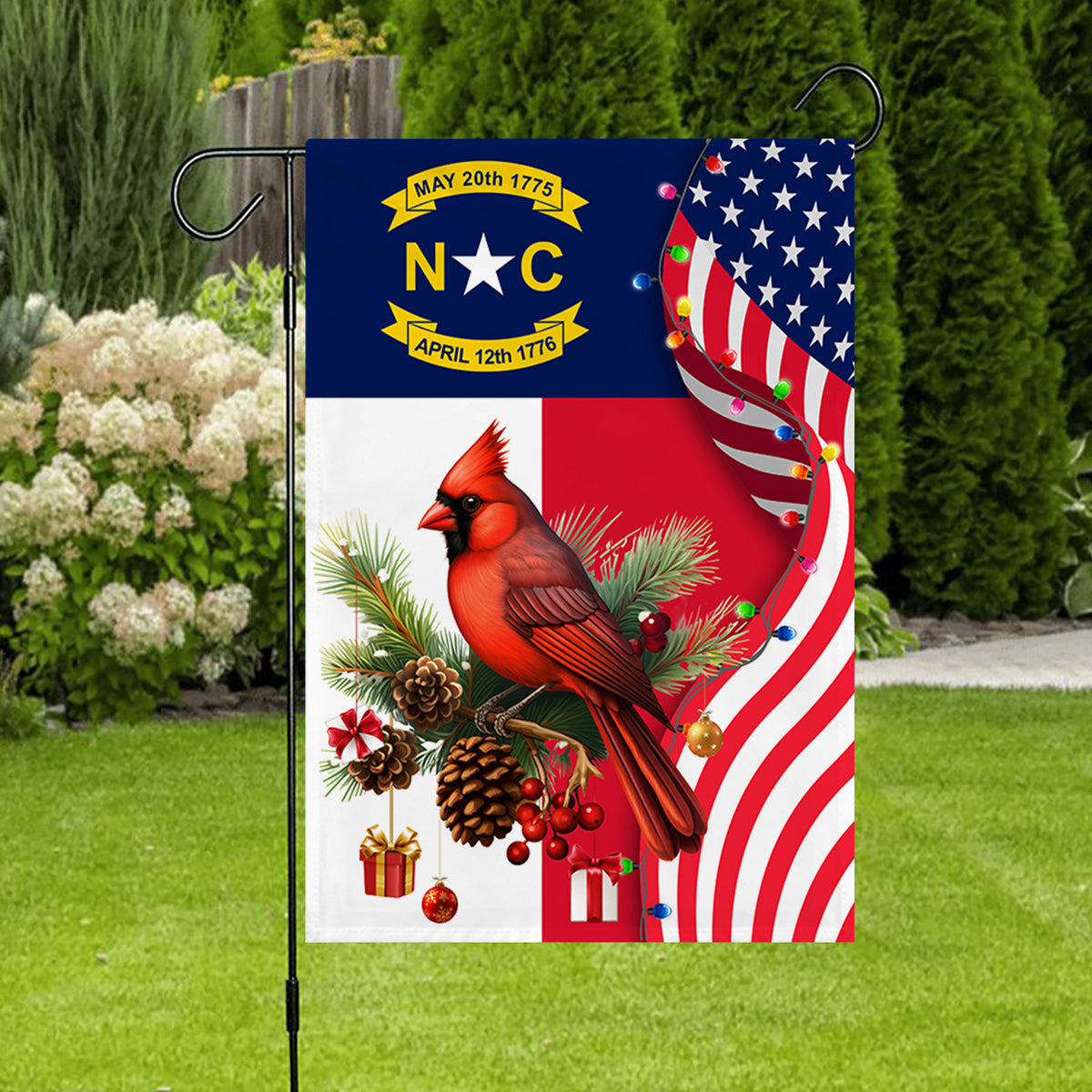 North Carolina State Xmas Flag - Merry Christmas Welcome Gift