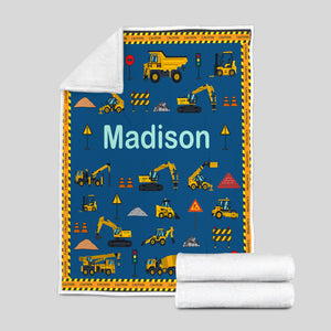Personalized Construction Equipment Blanket - Gift For Grandson