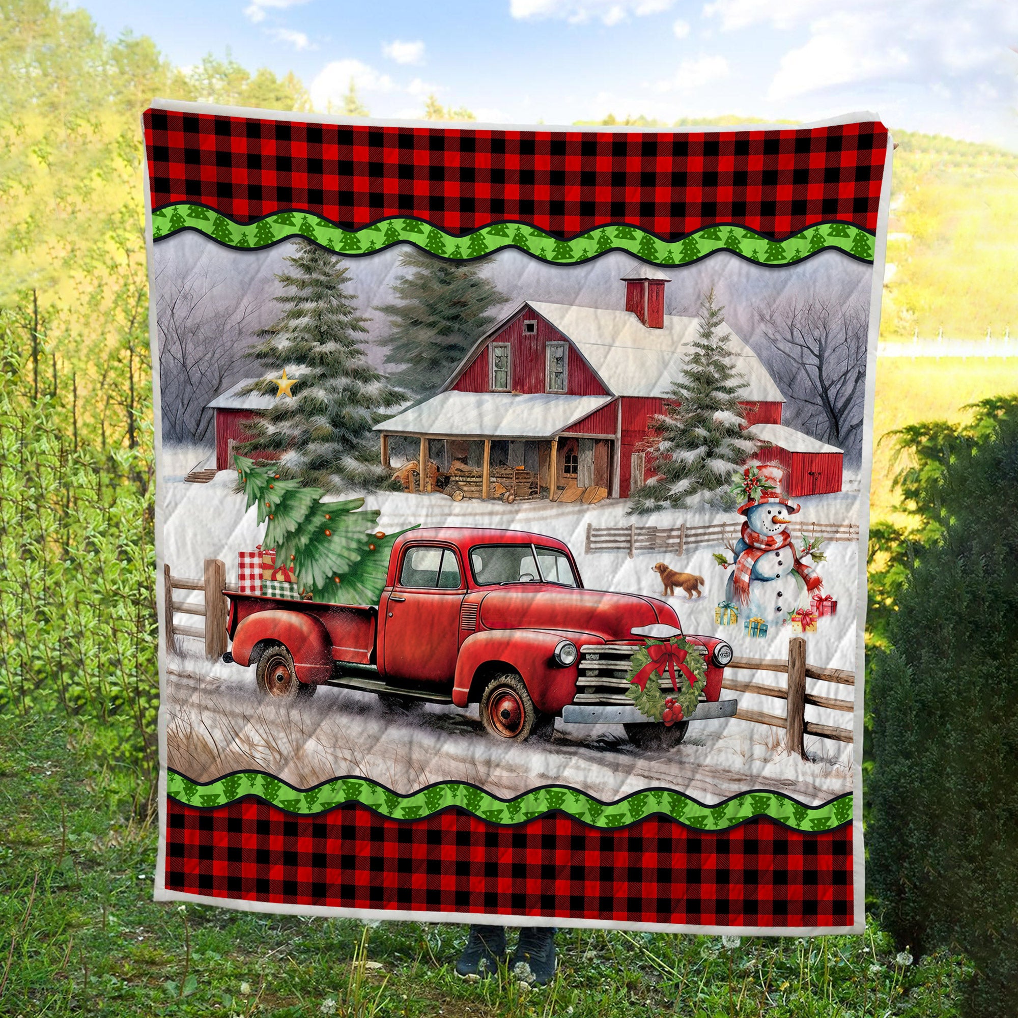 Red Truck Quilt Blanket - Merry Christmas Gift