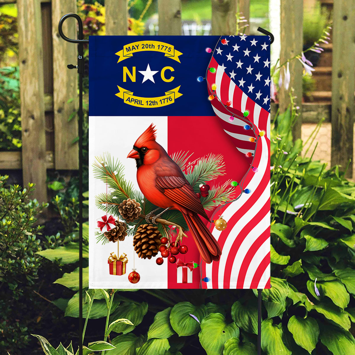 North Carolina State Xmas Flag - Merry Christmas Welcome Gift