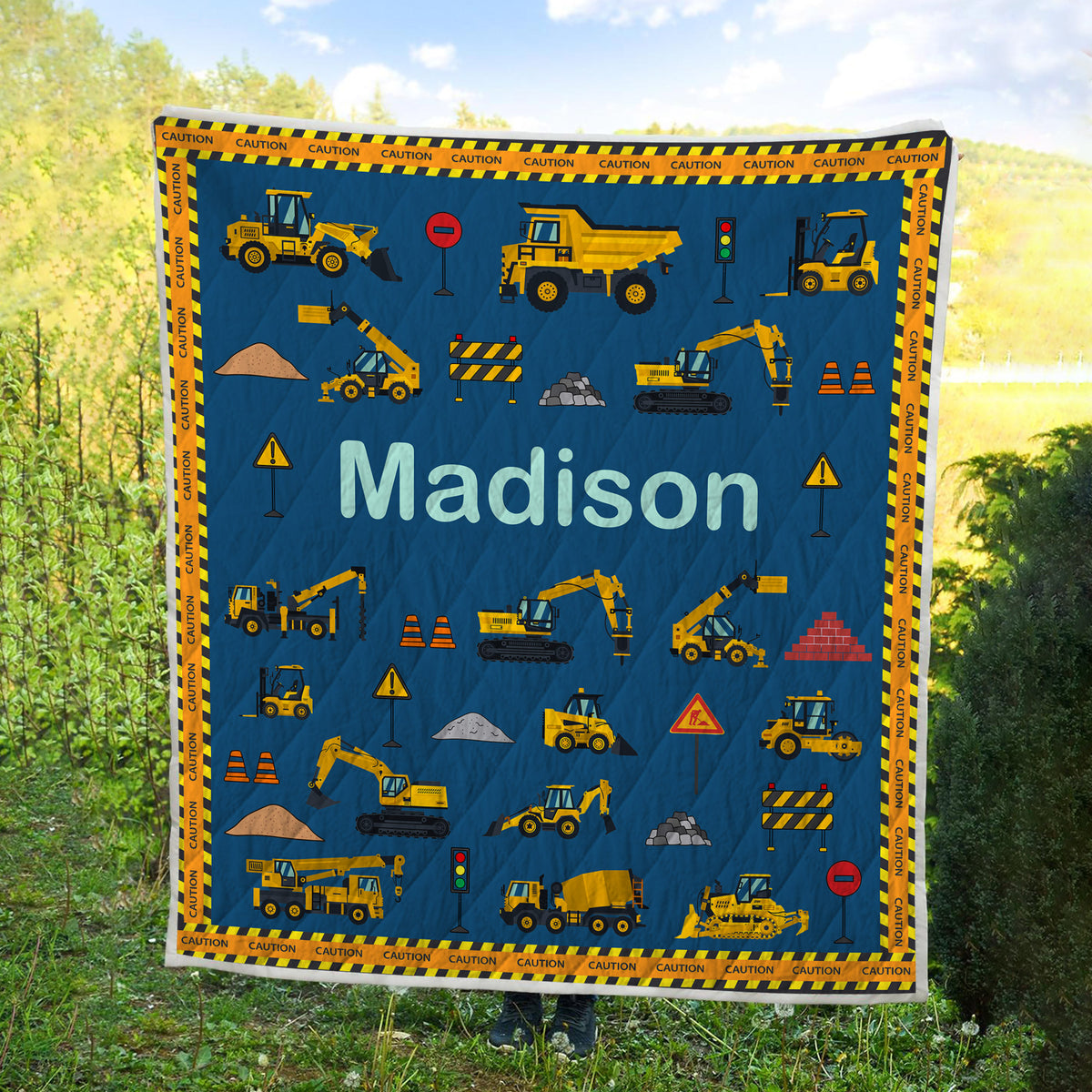 Personalized Construction Equipment Blanket - Gift For Grandson