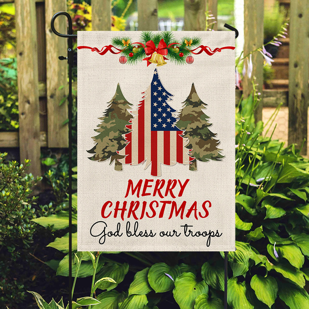 Military Veteran Christmas Flag God Bless Our Troops Flag
