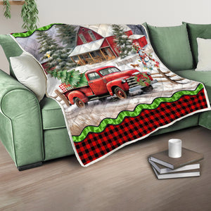 Red Truck Quilt Blanket - Merry Christmas Gift