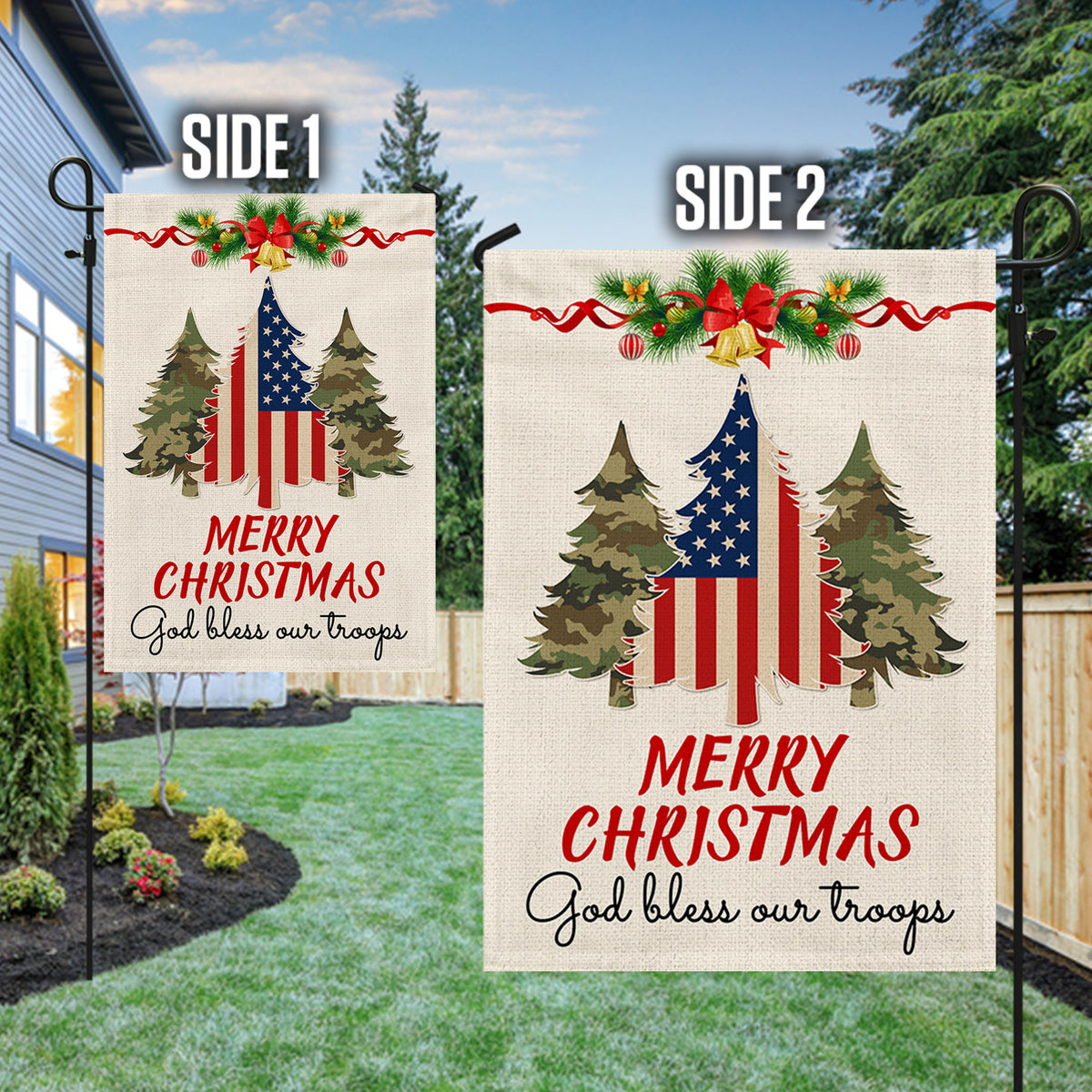 Military Veteran Christmas Flag God Bless Our Troops Flag