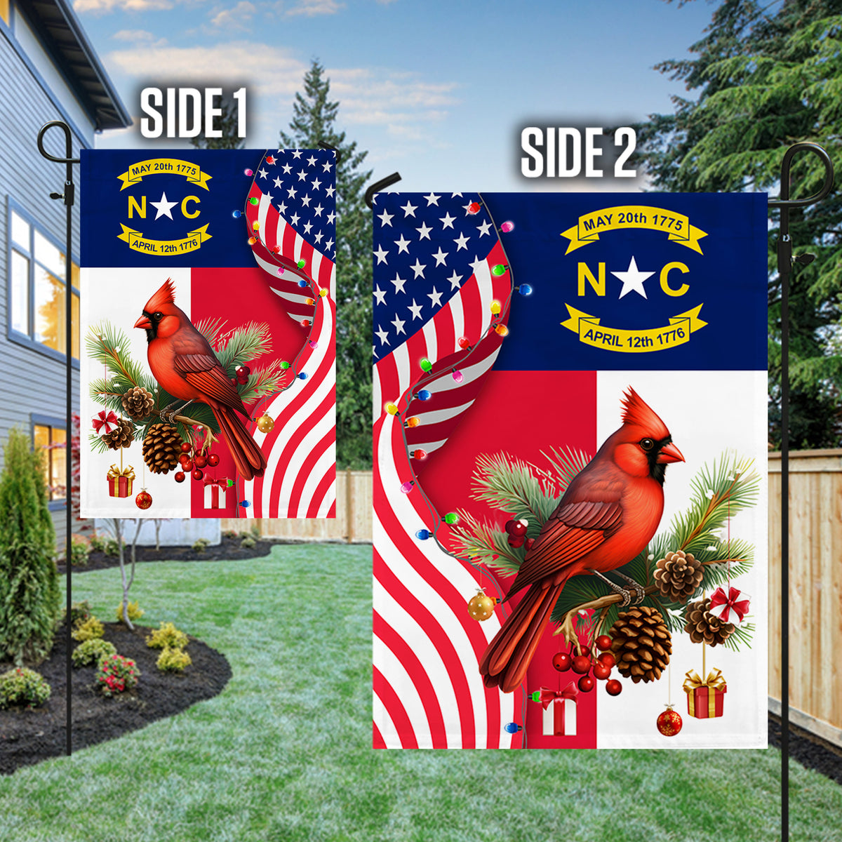 North Carolina State Xmas Flag - Merry Christmas Welcome Gift