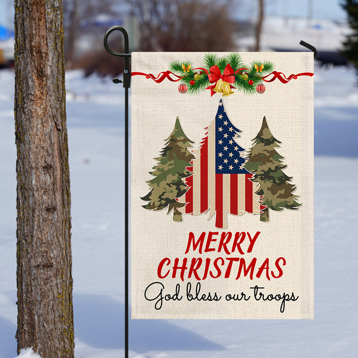 Military Veteran Christmas Flag God Bless Our Troops Flag