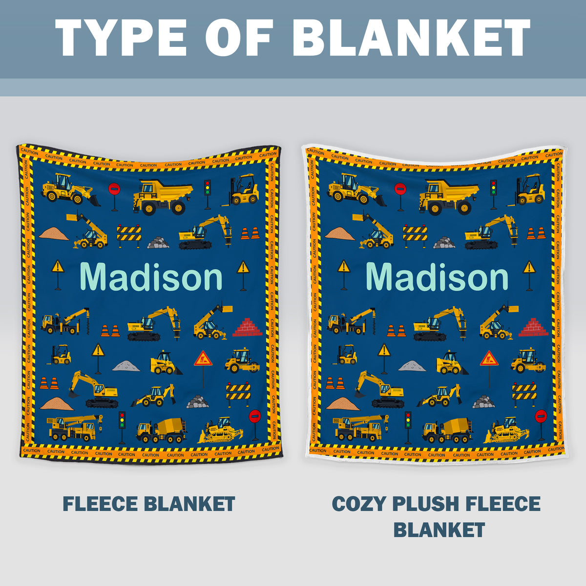 Personalized Construction Equipment Blanket - Gift For Grandson
