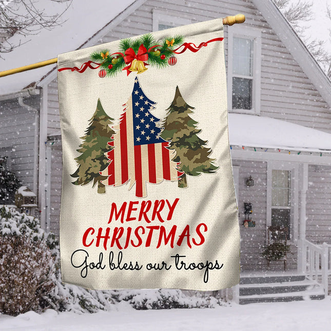 Military Veteran Christmas Flag God Bless Our Troops Flag - Charming Present