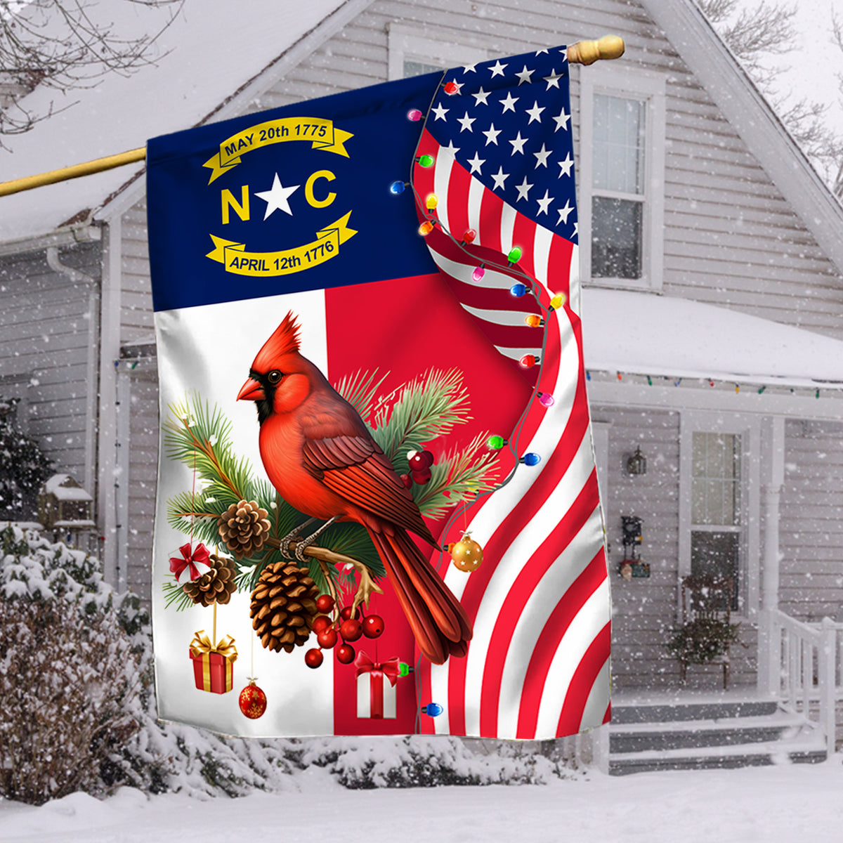 North Carolina State Xmas Flag - Merry Christmas Welcome Gift