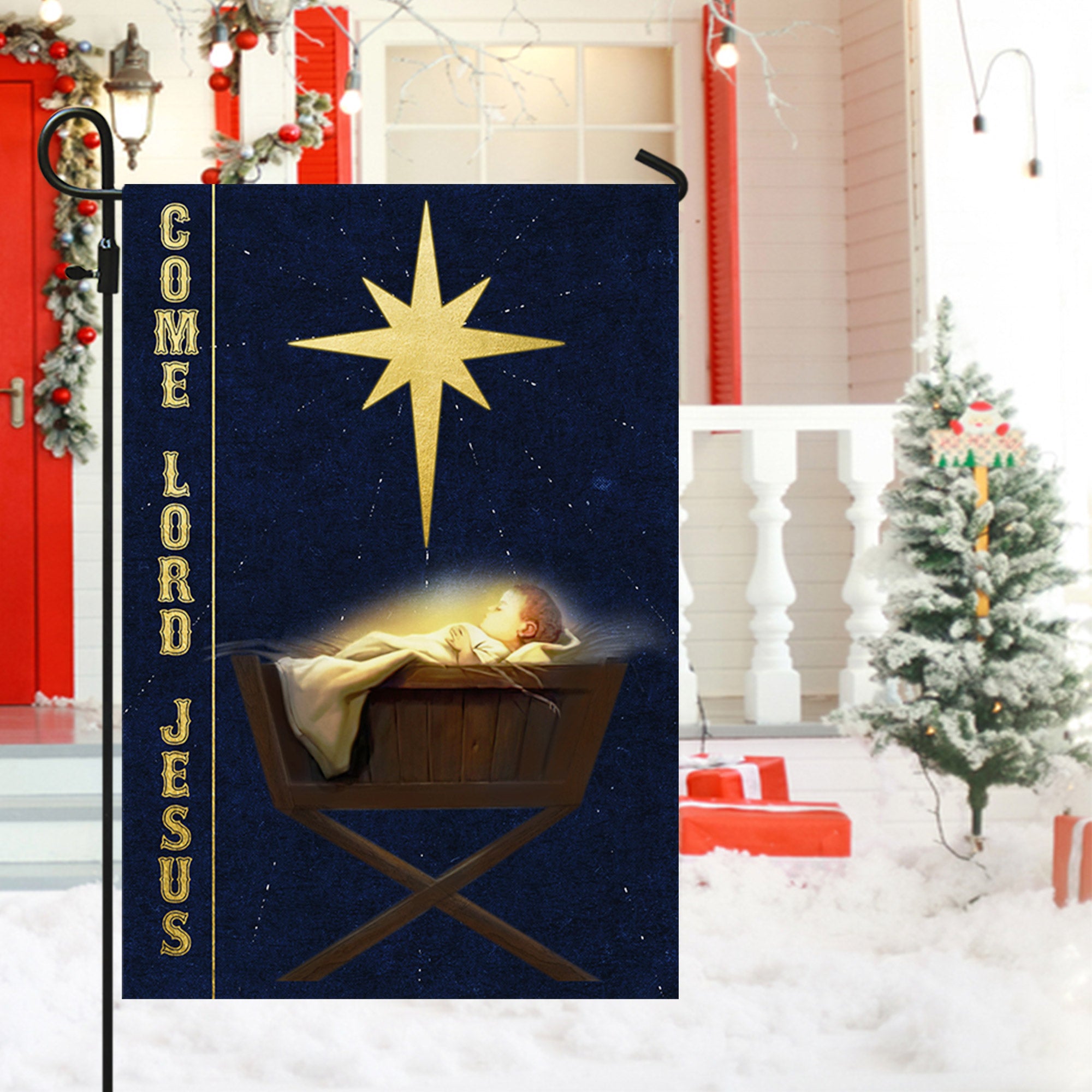 Jesus Is Born Come Lord Jesus Christmas Flag