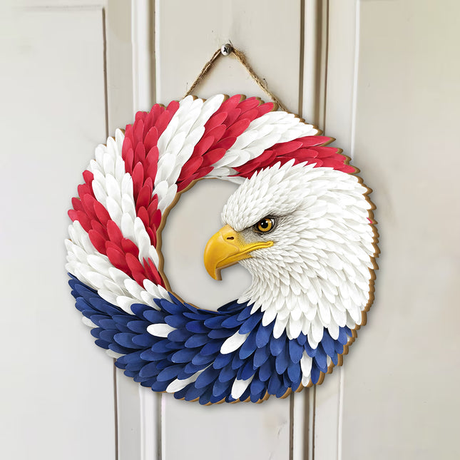Patriotic Bald Eagle Wooden Sign