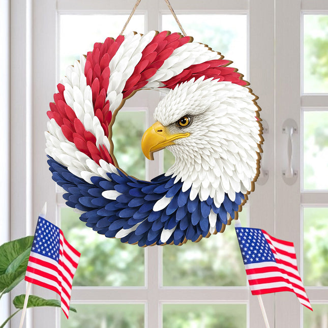 Patriotic Bald Eagle Wooden Sign